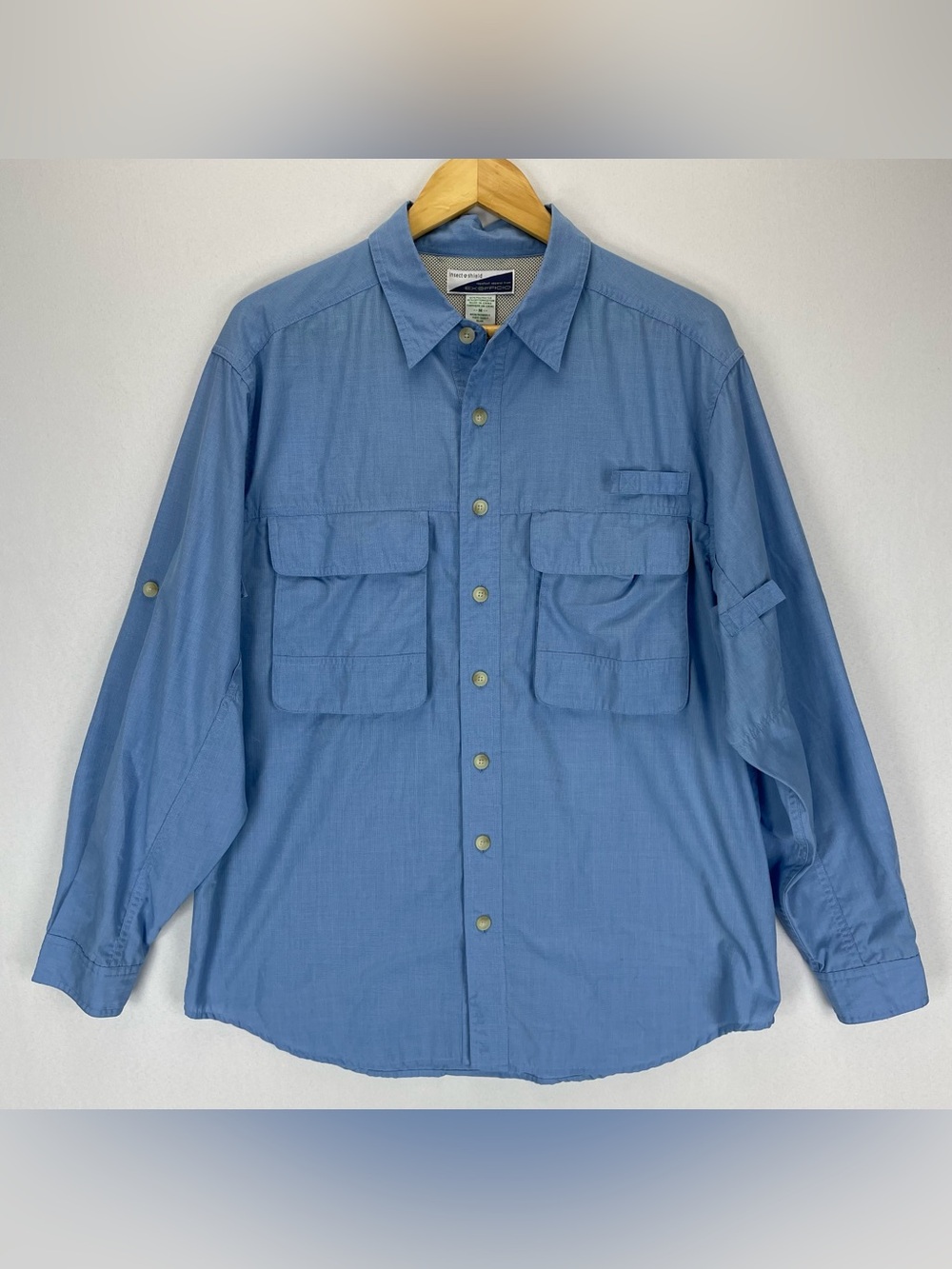 Exofficio Insect Shield Shirt Men’s M Blue Utility Hiking Long Sleeve Button Up